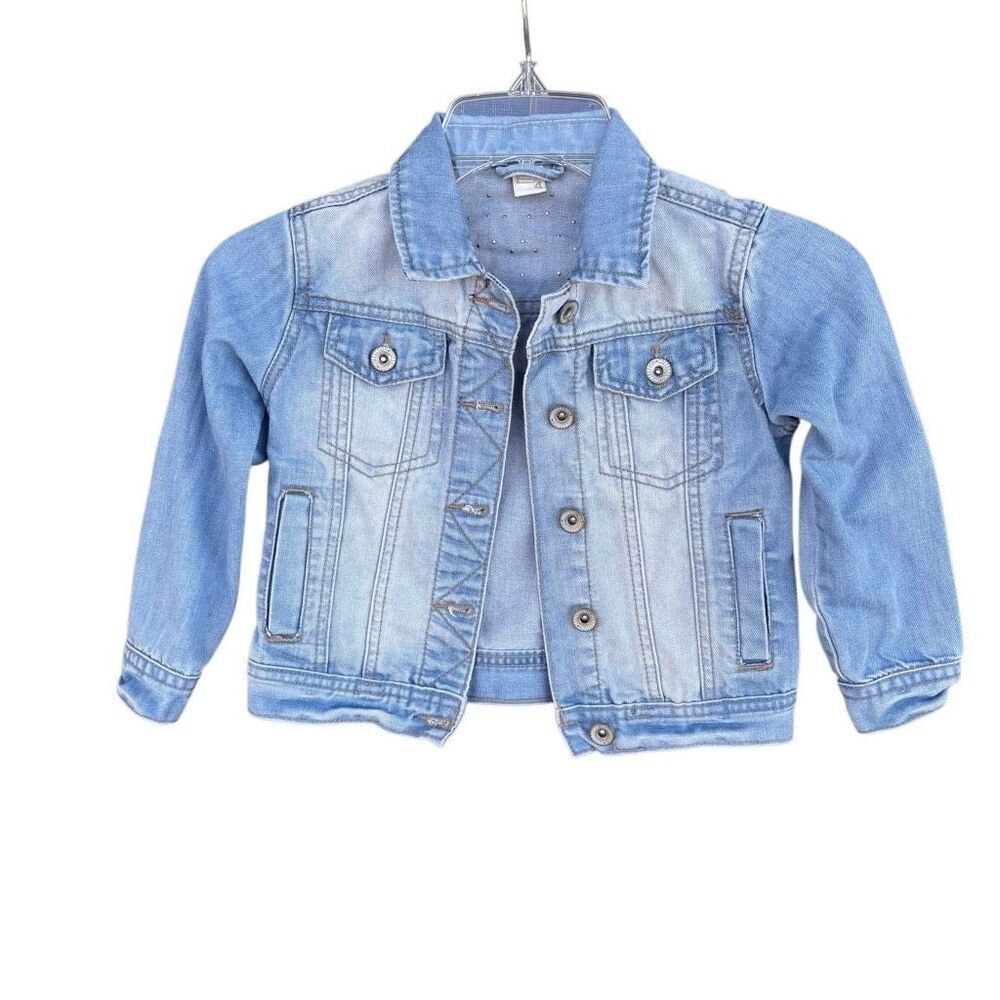 Jamp! Blue Classic Jean Jacket Girl Toddler Size 4T Beaded Collar Metallic Butto